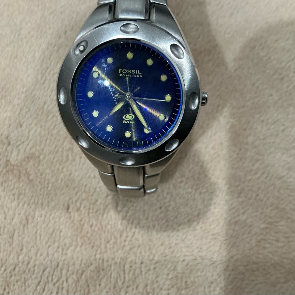 Fossil Blue Dial Silver Watch